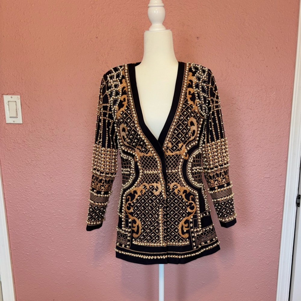 Black and Gold Embellished Dress w/ Pearl Detail